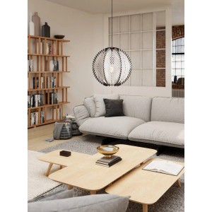 Eglo Pendelleuchte Waverton, schwarz-weiß, Ø 40 cm. Runde Hängelampe mit Stoffbändern im Wohnzimmer.