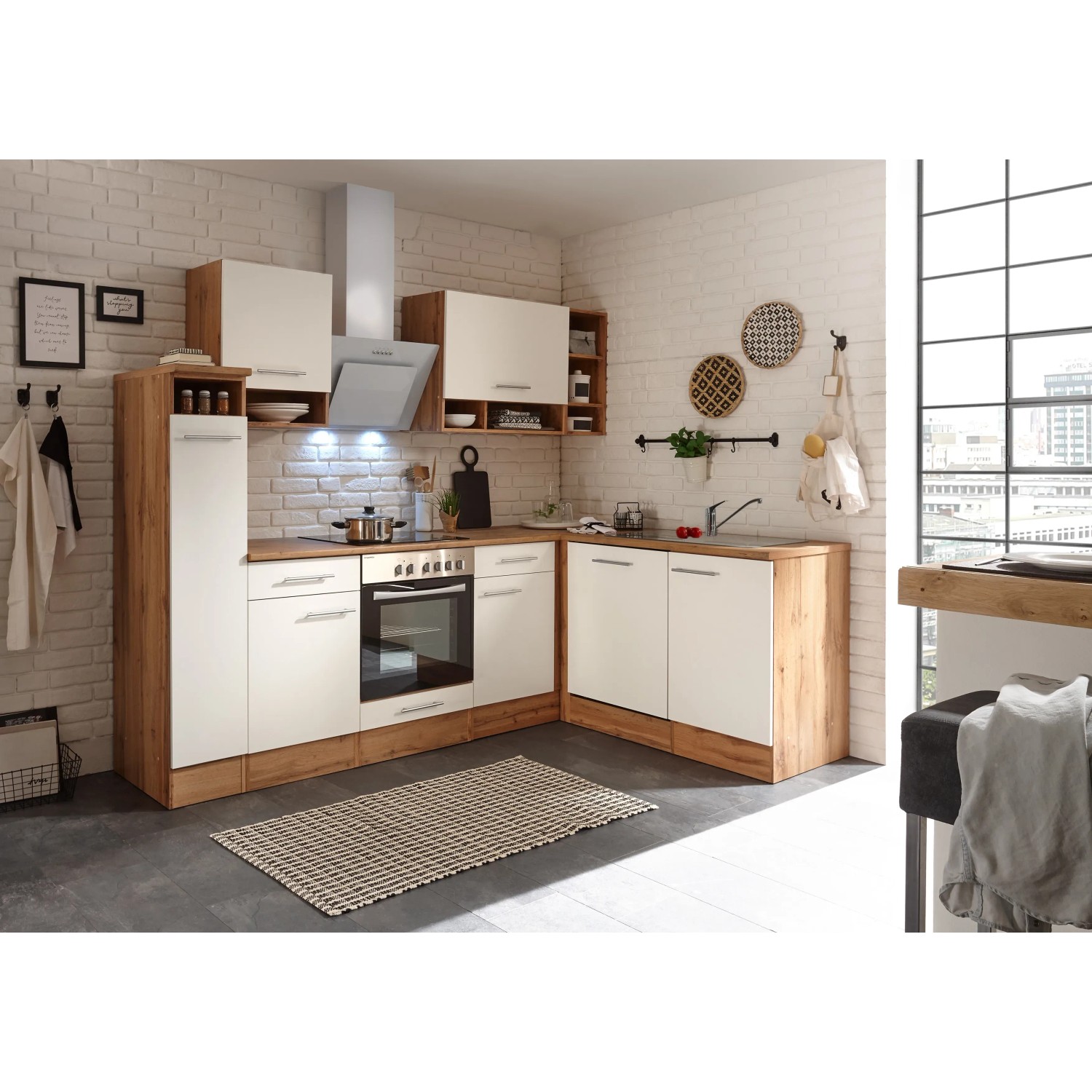 Respekta Winkelküche BEKBL250EWC 250 x 172 cm Weiß-Wildeiche Nachbildung kaufen bei OBI
