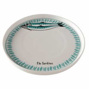 Runder Dekoteller Sardine von Boltze, Geschirr mit Fischmotiv in Türkis und Weiß.