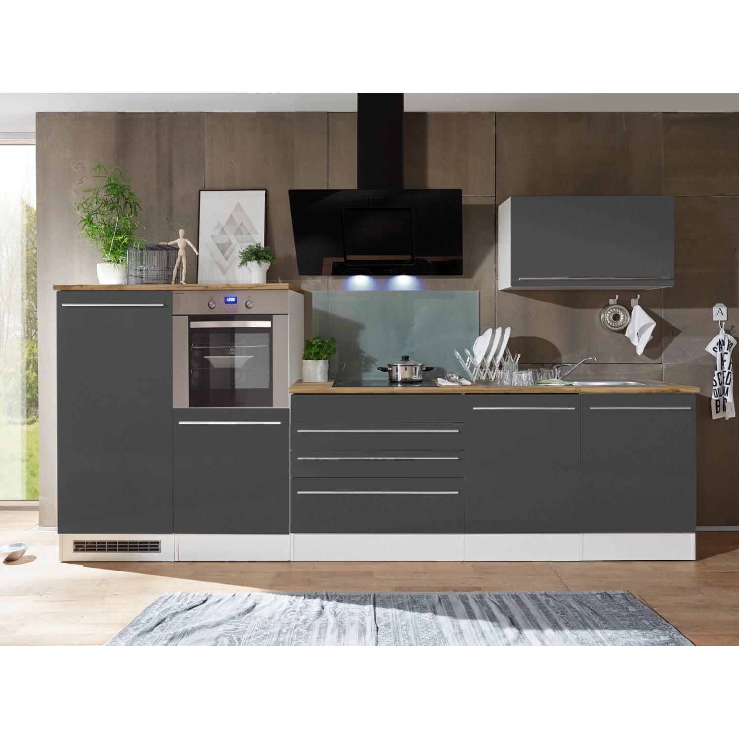 Respekta Premium Küchenzeile/Küchenblock 320 cm Grau-Weiß Hochglanz