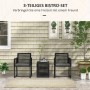 Schwarzes Outsunny Rattan Gartenmöbel-Set mit Tisch und zwei Stühlen mit grauen Kissen.