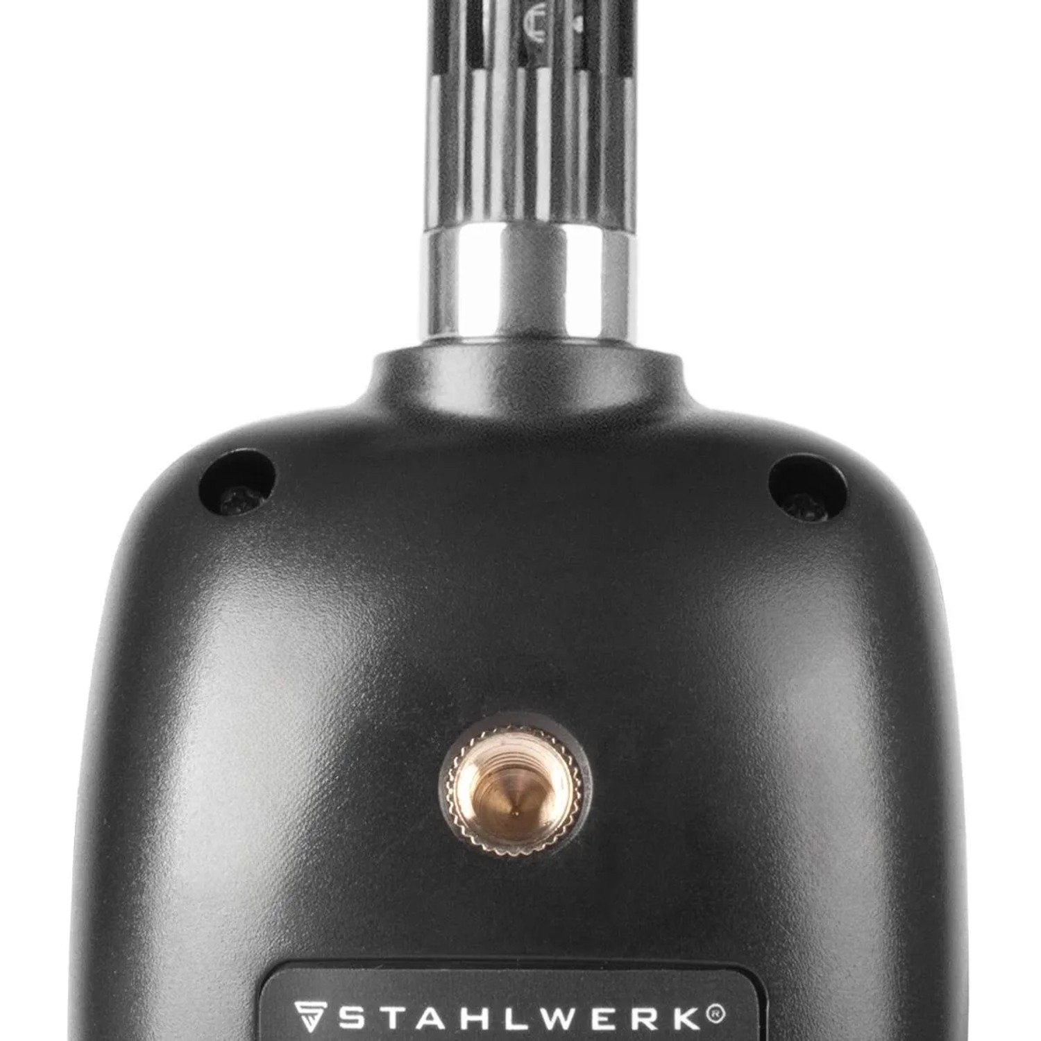 STAHLWERK digitales Luftfeuchtigkeits- und Temperaturmessgerät, schwarzes Gehäuse, silberner Sensor.