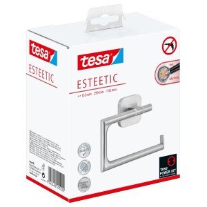 Tesa Esteetic Toilettenpapierhalter in Edelstahloptik, zur Wandmontage ohne Bohren.
