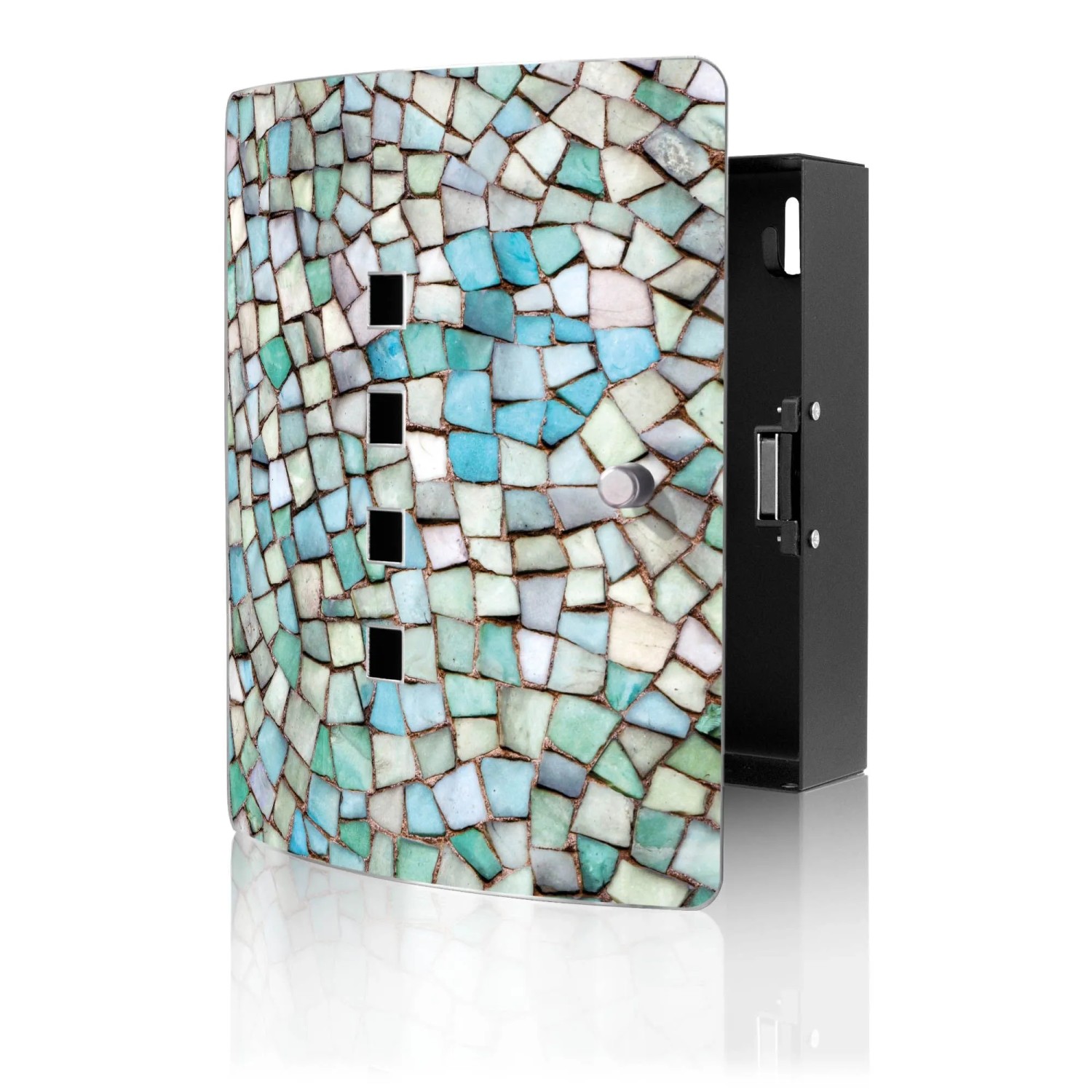 Banjado Design Schlüsselkasten Aus Edelstahl Für 10 Schlüssel 24x21,5x7cm Mit Magnetverschluss Motiv Mosaik Blau