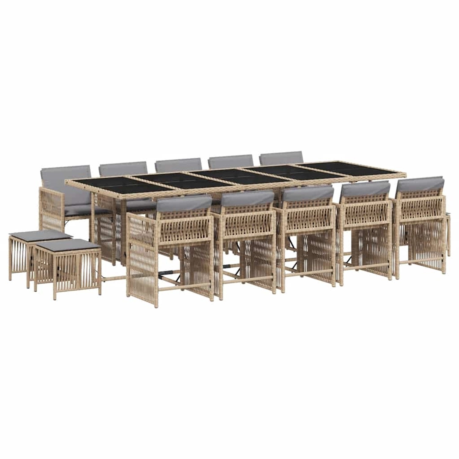 vidaXL 15-Tlg Garten-Essgruppe mit Kissen Beigemischung Poly Rattan 3211716 günstig online kaufen
