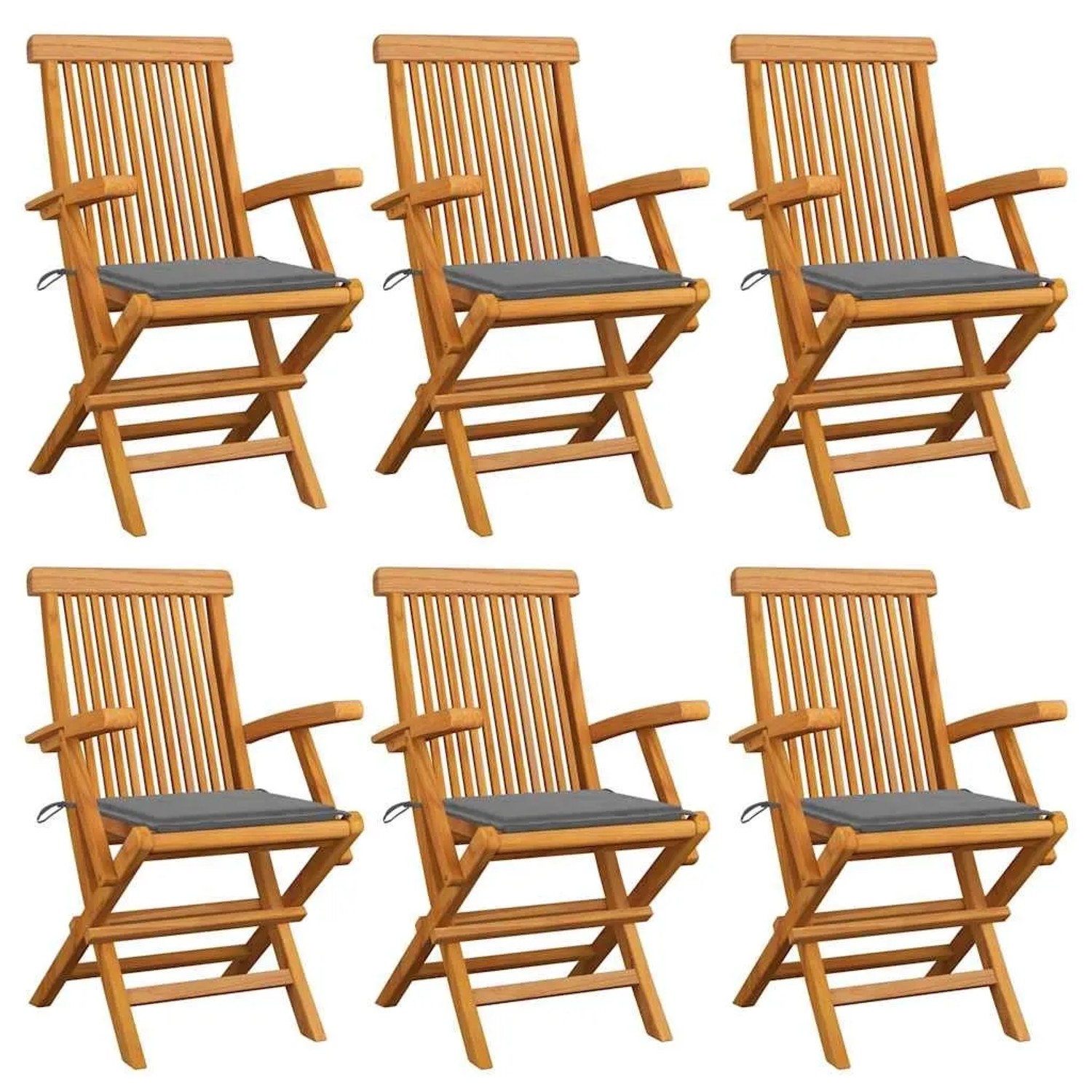 vidaXL Gartenstühle mit Grauen Kissen 6 Stk Massivholz Teak 3062542 günstig online kaufen