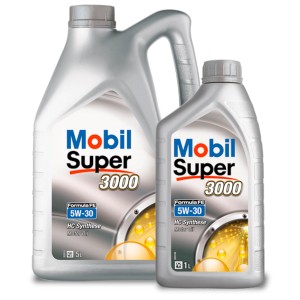 Mobil Super 3000 FE 5W-30 Motoröl in 1L und 5L Kanistern.