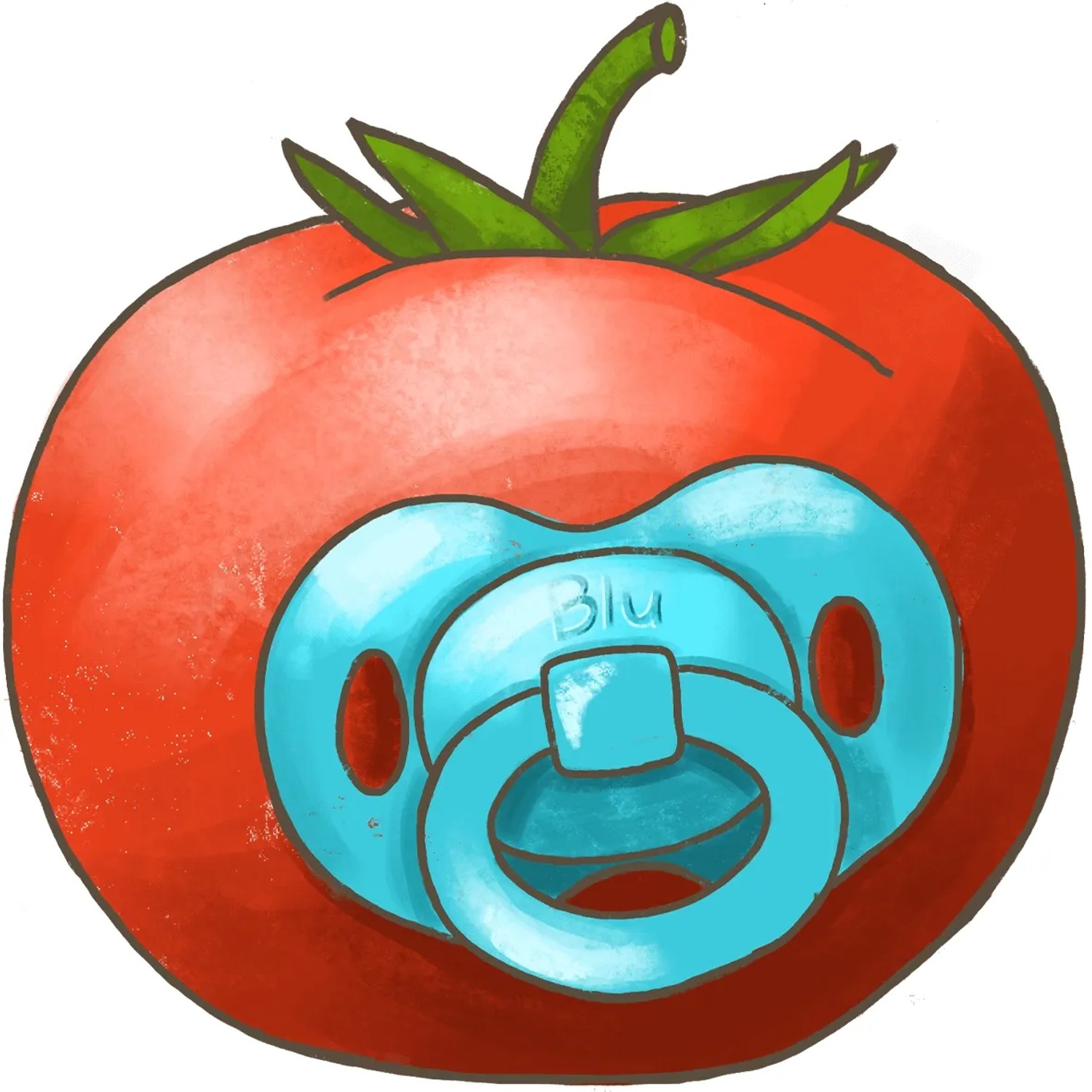 Illustration einer Blu Mini Tomate mit blauem Schnuller. Fruchtgemüse.