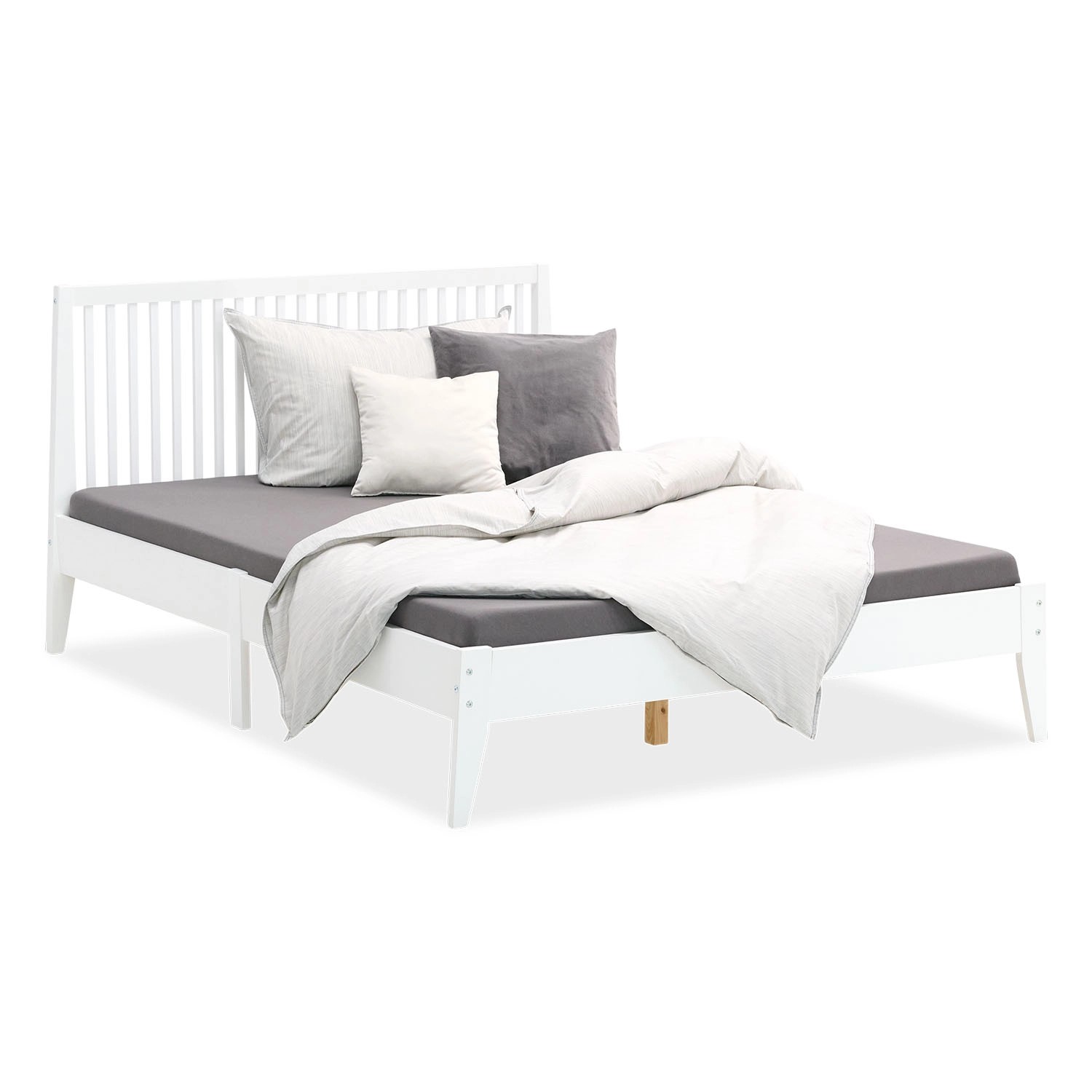 Homestyle4u Doppelbett 140 x 200 cm Bettgestell Weiß Holz mit Kopfteil 1844 günstig online kaufen