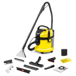 Kärcher Waschsauger SE 4004, gelb-schwarzer Nass- und Trockensauger mit Zubehör.