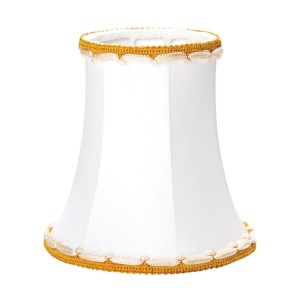 Weißer Seiden Lampenschirm mit Goldrand für Kronleuchter & Leuchten.