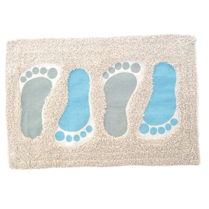 Blaue MSV Badematte Pieds 40x60 cm mit Fußabdruck-Motiv.