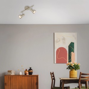 Briloner LED-Spot, 2er, Nickel matt, Deckenleuchte mit zwei schwenkbaren Strahlern.