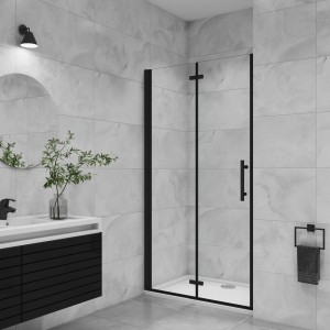 Schwarze AICA Falttür Dusche mit ESG Glas, 100x195cm, Drehtür Duschwand.