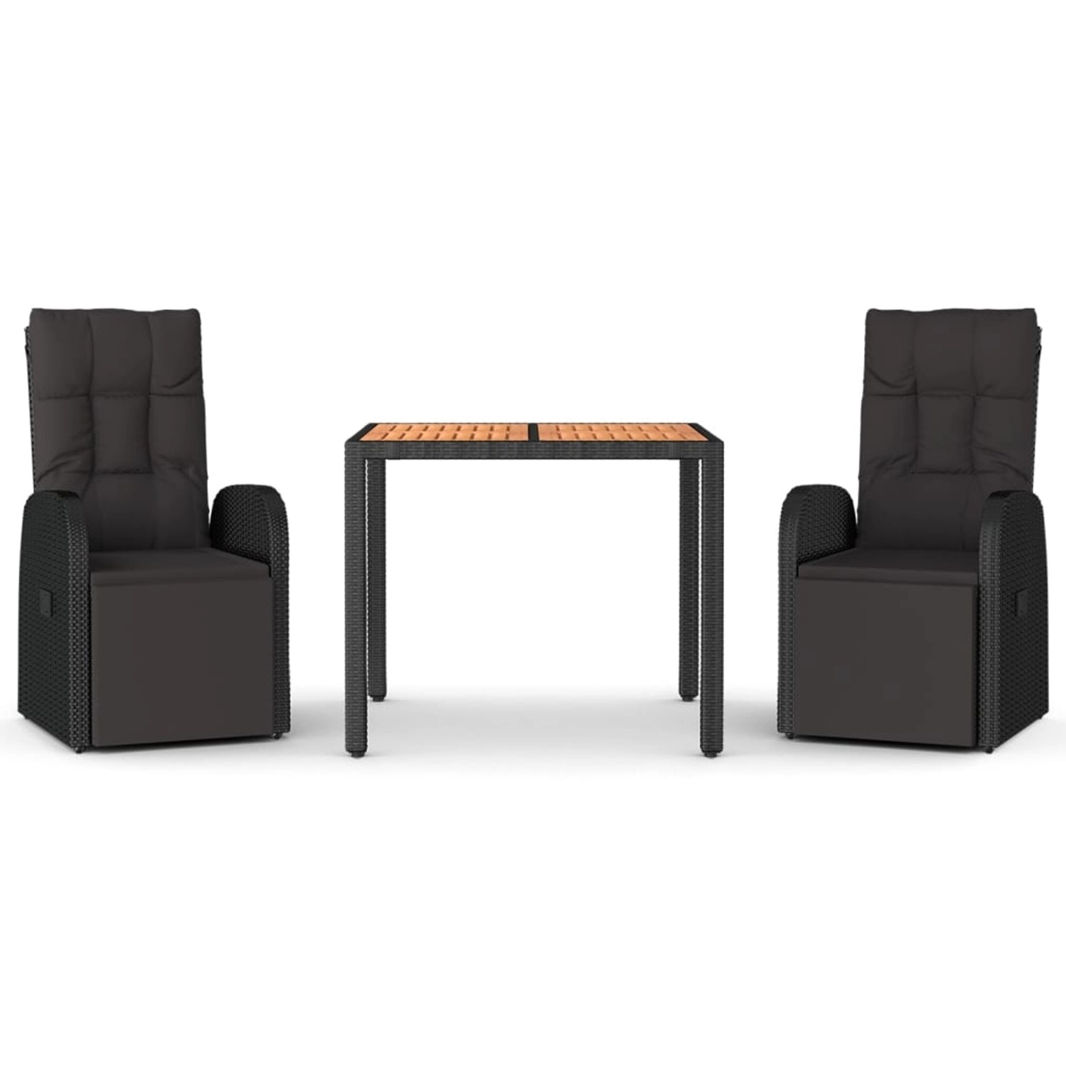 vidaXL 3-tlg Garten-Essgruppe Schwarz Poly Rattan & Massivholz Akazie