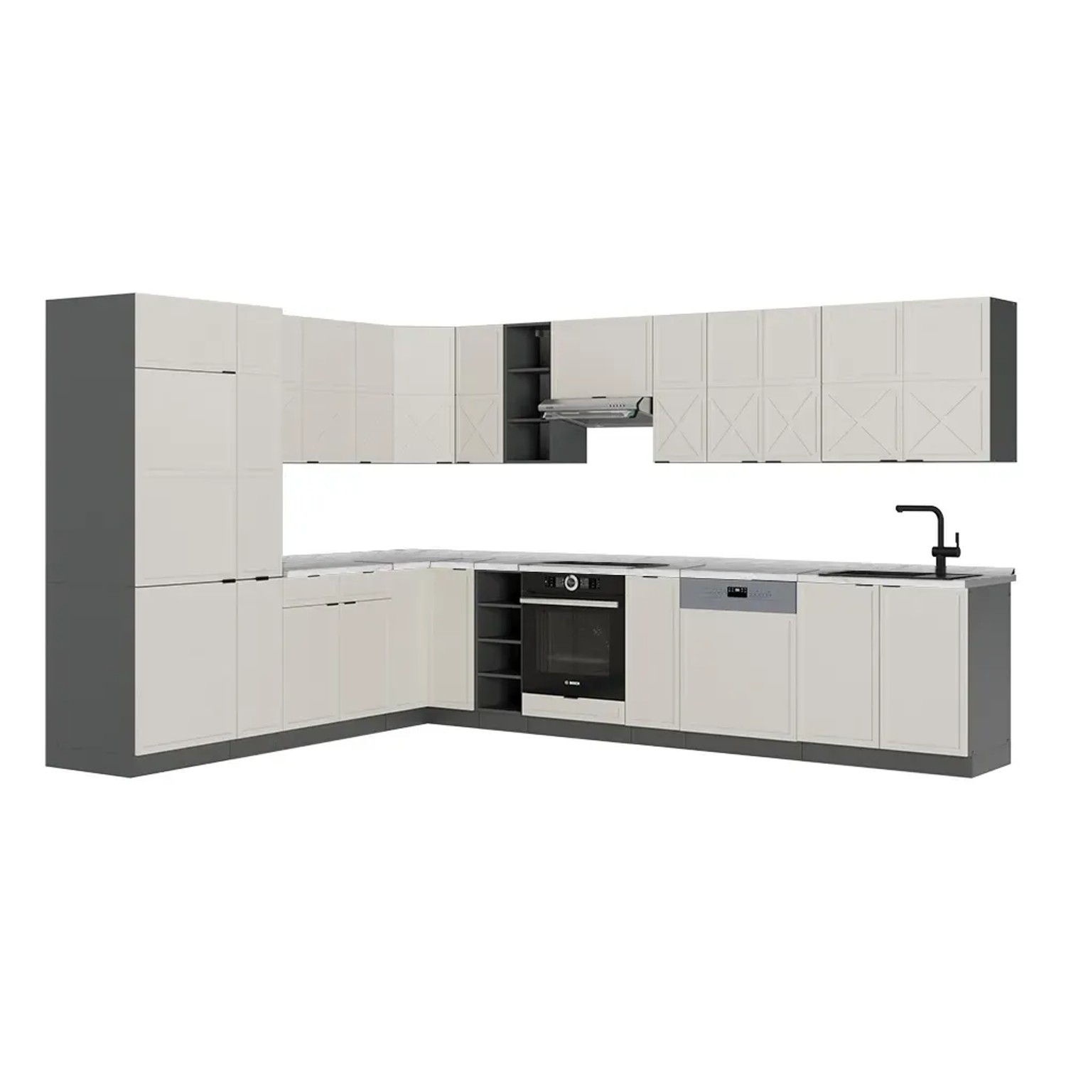 Vicco Fame-Line Eckküche GrauBeige/Anthrazit 347 x 257 cm ohne Arbeitsplatte ohne E-Geräte