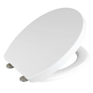 Weißer Wenko WC-Sitz Crevada Duro Unbreakable mit Absenkautomatik und Edelstahlbefestigung.