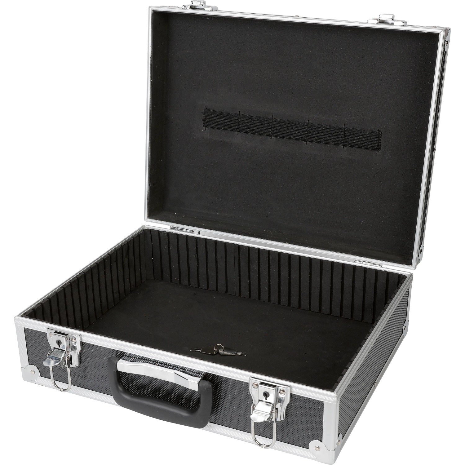Offener LUX Werkzeugkoffer AKW 130 mit Aluminiumrahmen und Werkzeughalterung.