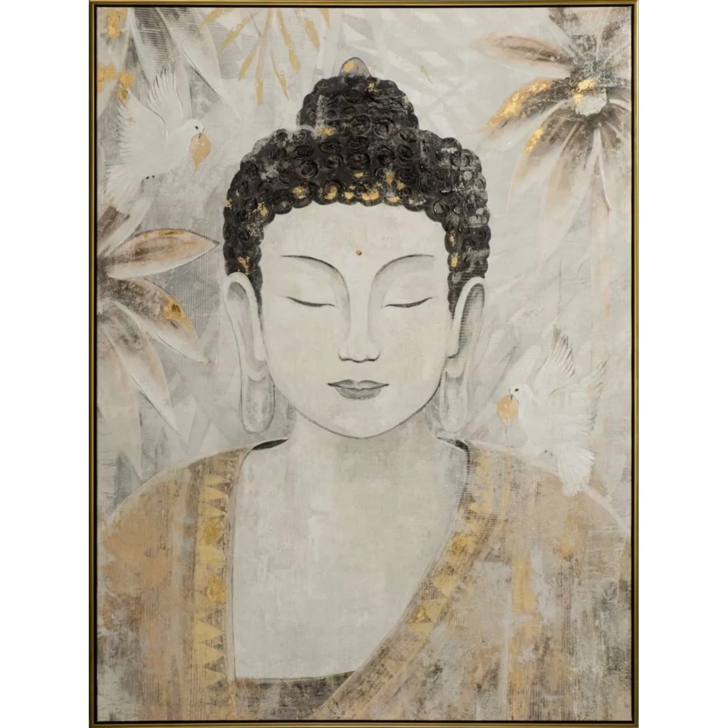 Art Universe Leinwandbild Buddha mit Tauben 92x122 cm