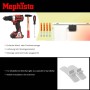Mephisto Infrarotheizung Zubehör: Bohrmaschine, Hammer, Schraubenzieher, Dübel, Wandhalterung und Standfüße.