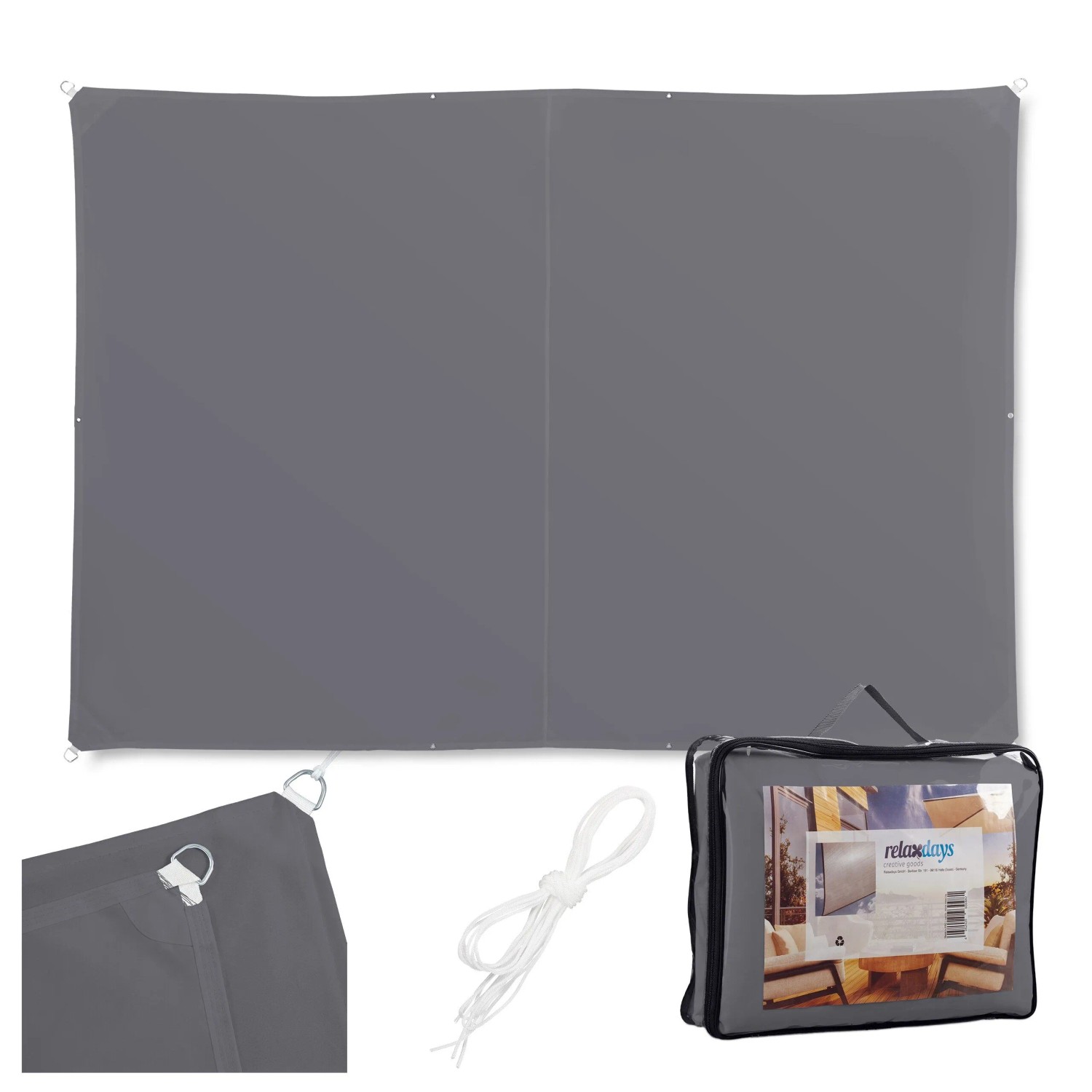 Relaxdays Sonnensegel Polyester Dunkelgrau Wasserabweisend 2 x 4 m
