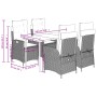 vidaXL 5-tlg. Garten Essgruppe, grau, Poly Rattan mit Kissen. Gartenmöbel Set mit Tisch und Stühlen.