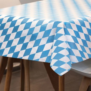 Sensalux Vlies-Tischdecke, 1x1 m, bayrischblaues Rautenmuster auf Tisch.