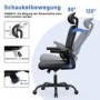 Ergonomischer, schwarzer Drehstuhl mit Wippfunktion, verstellbarer Höhe, Kopf- und Klapparmlehnen.