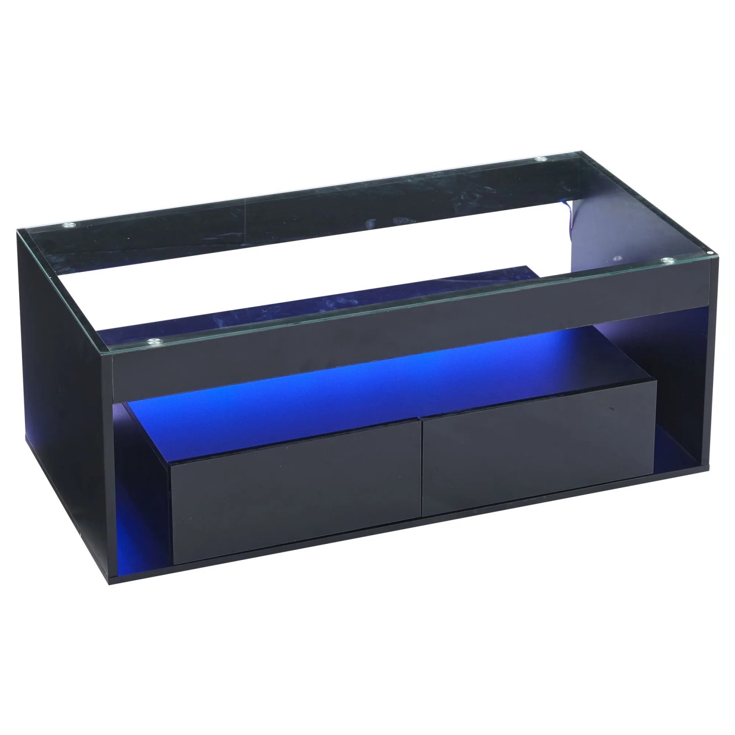 ModernLuxe Couchtisch mit Led 2 Schubladen Spanplatte Hartglas Schwarz