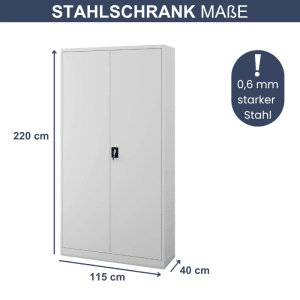 Grauer DELUKE Aktenschrank KADO mit 6 Ebenen, abschließbarer Metallschrank für Büro und Werkstatt.