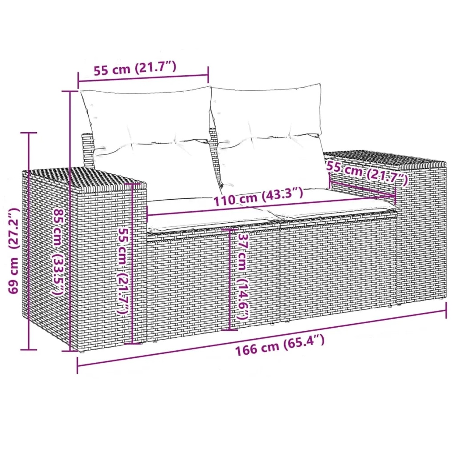 vidaXL Garten-Sofagarnitur, 11-teilig, schwarz, Poly Rattan, mit Maßen. Ideal für Terrasse und Garten.