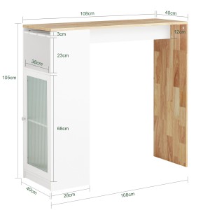 SoBuy Bartisch FWT99-WN: Stehtisch in Weiß/Natur mit Glasablage und Weinglashalter.