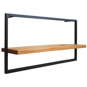 Holz4home Wandregal Long in Schwarz mit Eichenholzplatte. Modernes Design für Wohnzimmer und mehr.