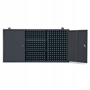 Jan Nowak Werkstattschrank BEN, anthrazit, 60x120x20 cm, mit abschließbaren Fächern und Lochwand.
