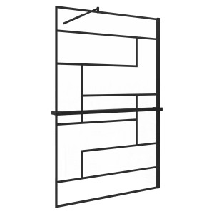 Schwarze AICA Walk-In Duschwand 80x200cm mit Gitterdekor, Duschregal und Handtuchhalter.