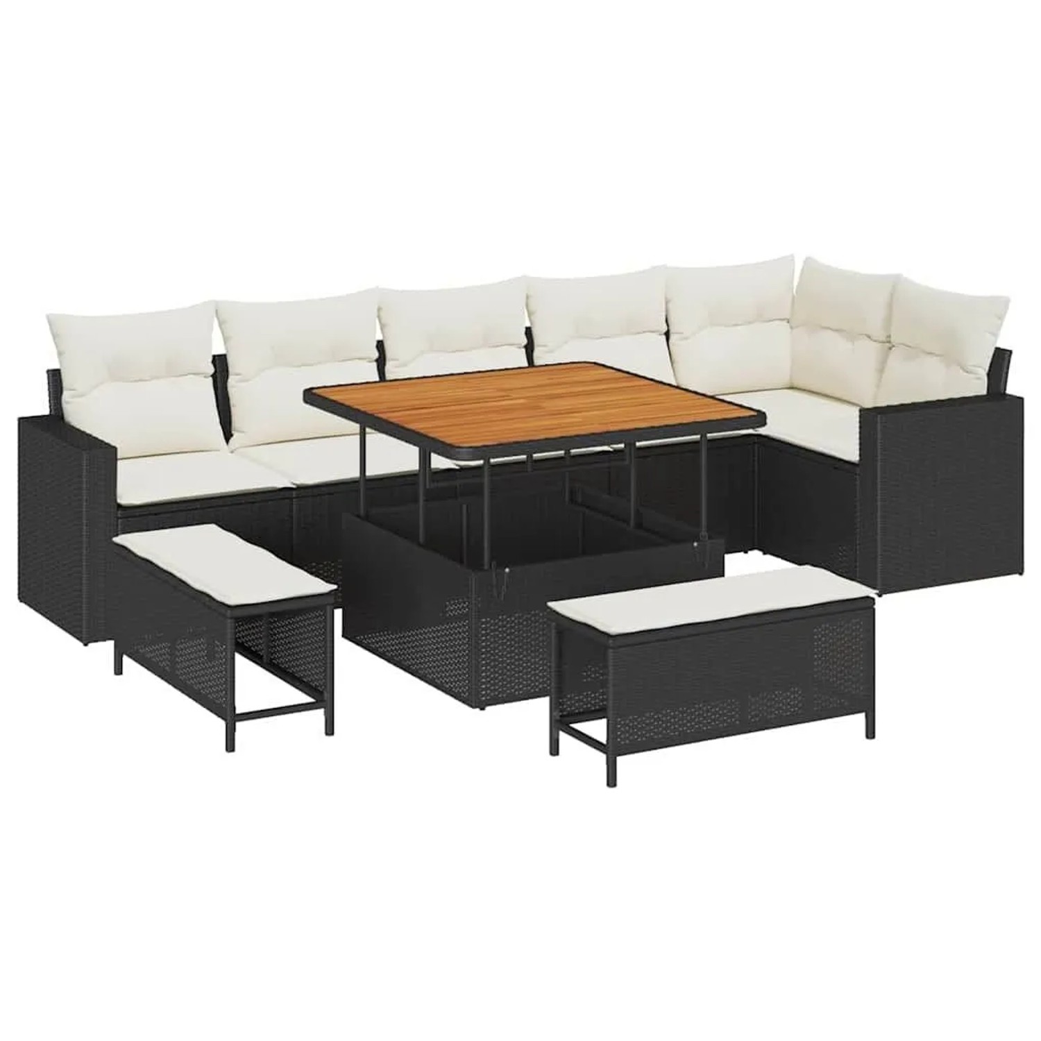 vidaXL Gartensofa-Set mit Kissen 11 Stk Schwarz und Creme Poly-Rattan 33635 günstig online kaufen