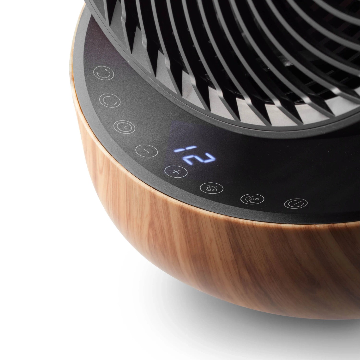 Clean Air Optima Ventilator CA-403 Smart mit Holzdesign und digitaler Anzeige.