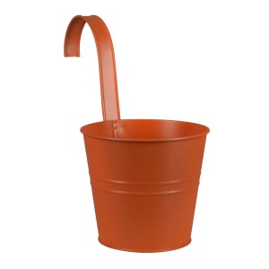 Orangefarbener A.H.G. Zink-Hängetopf, 11x22 cm, lackiert, ideal für Balkon und Garten.
