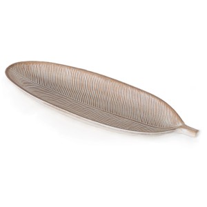 Große Boltze Schale Avaro in Blattform, Naturfarben, aus MDF, 3x21x59cm.