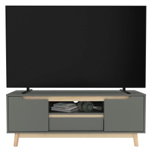 ML-Design TV-Schrank, grün/natur, 120cm mit 2 Türen, für Fernseher bis 55 Zoll.
