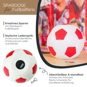HMF 4790-03 Spardose Fußball Lederoptik 15 cm Durchmesser Rot Weiß