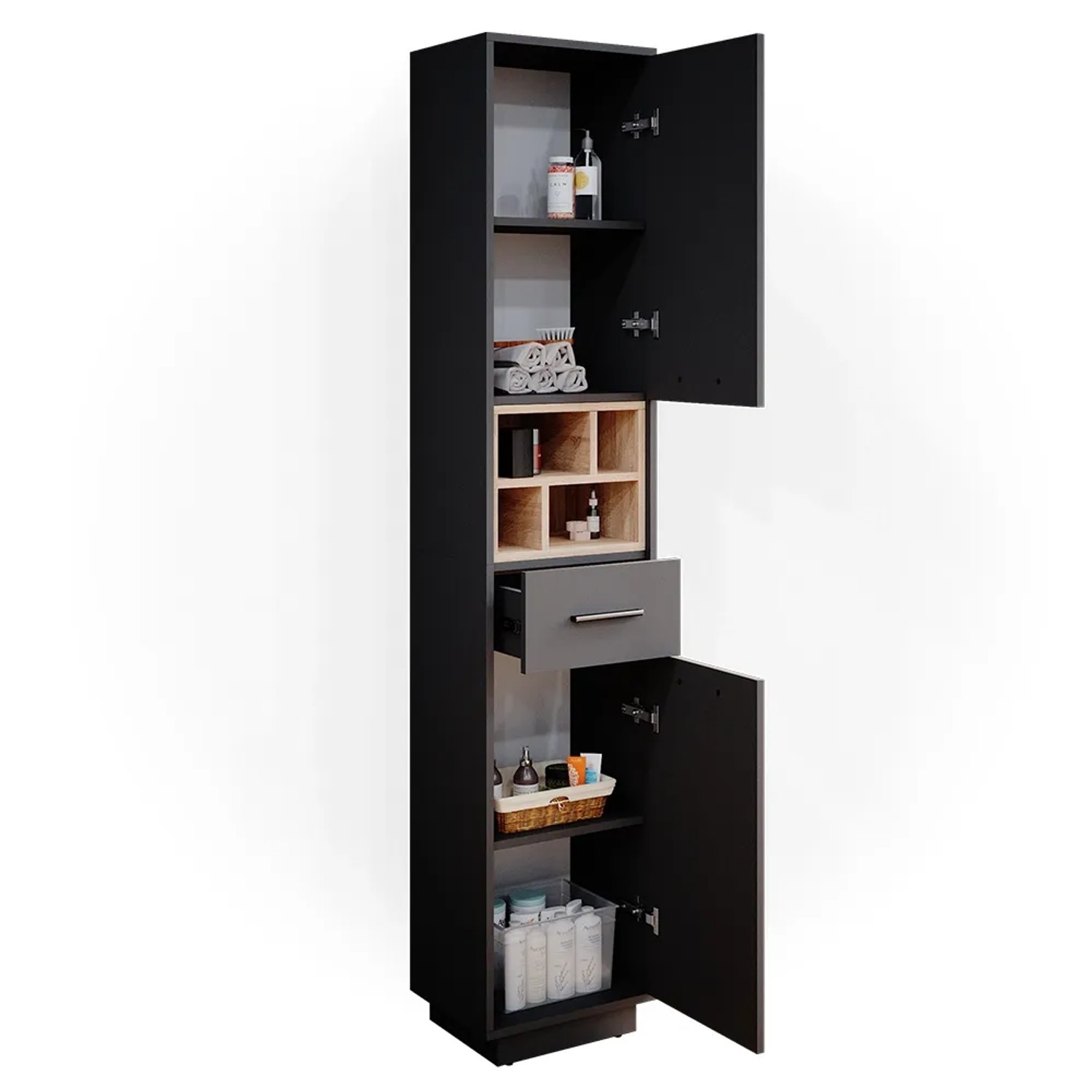 Vicco Badschrank Beatrice, Anthrazit/Sonoma, 38x190cm, mit Türen, Schublade und Einlegeböden.