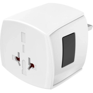 Weißer Hama Weltreiseadapter MUV Micro, 2-polig, für Steckdosen Typ A, B, C, E, F, G, I, J, L, N, D, H und K.