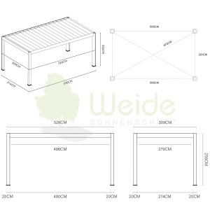 Skizze Weide Carport Aluminium Pergola 3x5,3m Anthrazit mit Maßangaben.