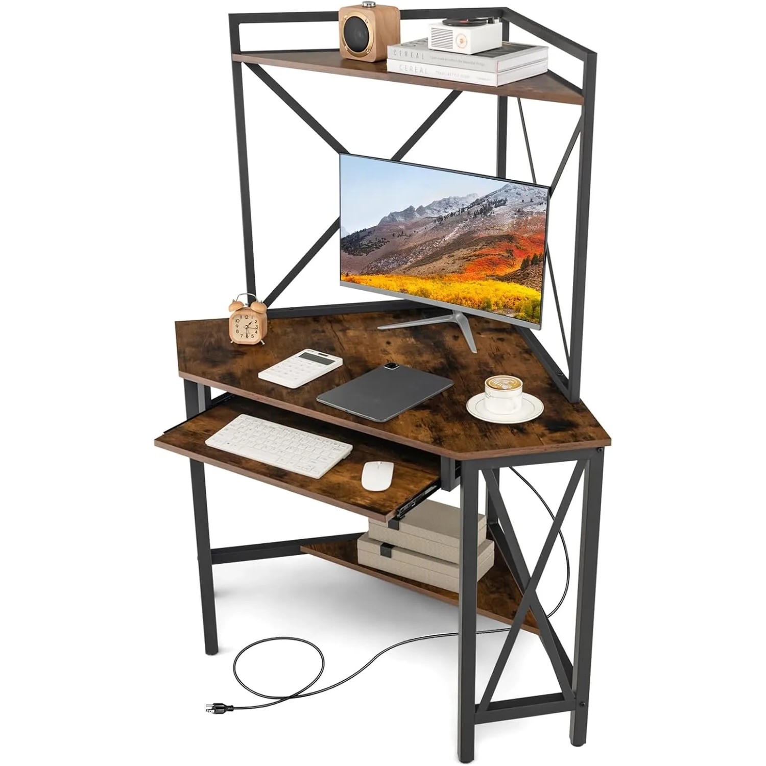 Costway Schreibtisch mit Ladestation 80 x 80 x 145 cm Vintage_6