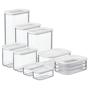 Mepal Modula Vorratsdosen-Set, 9-teilig, weiße Deckel, transparente Behälter, Küchenausstattung.