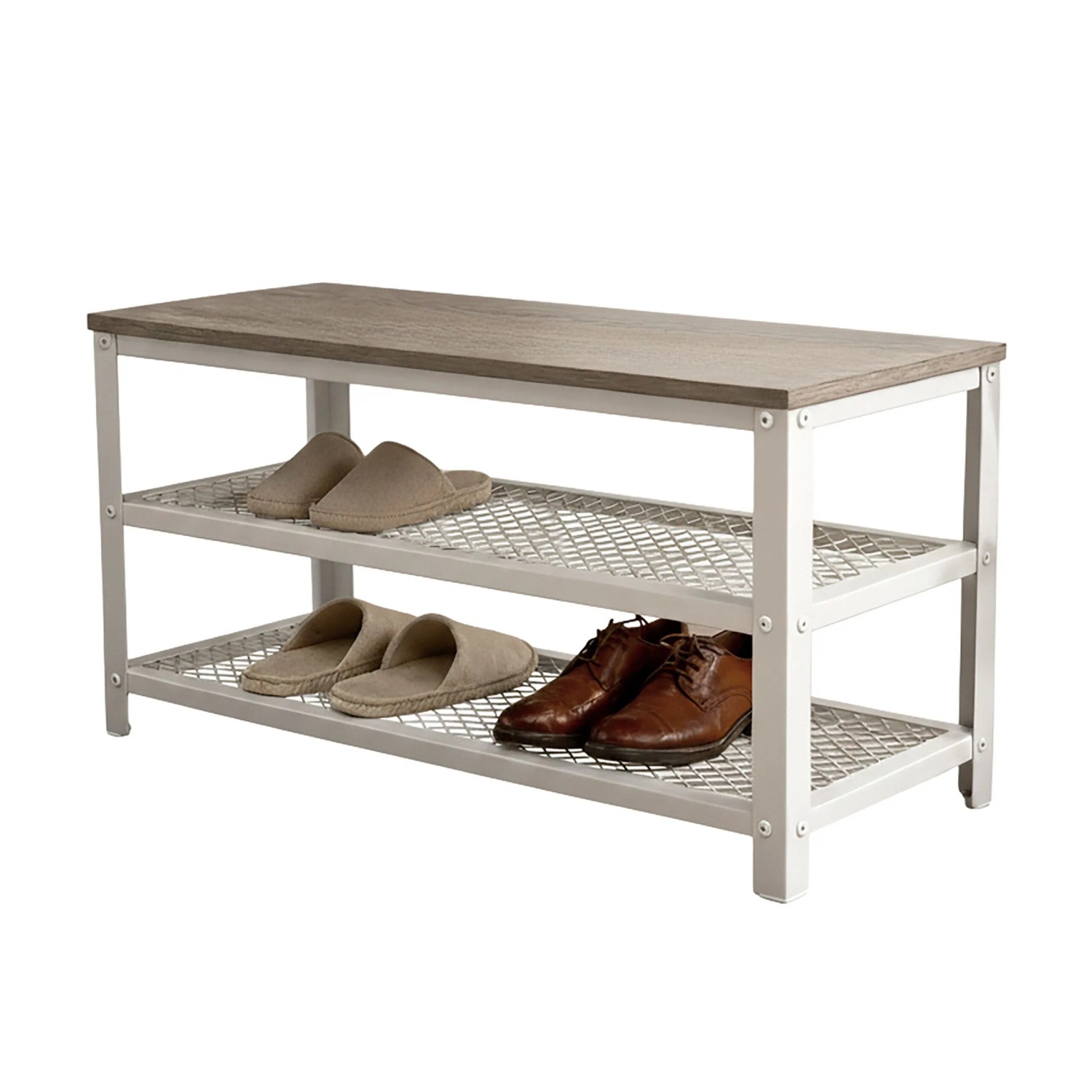 Relaxdays Schuhbank Stahl Weiß Grau mit 2 Schuhablagen 45 cm x 73 cm x 30 cm