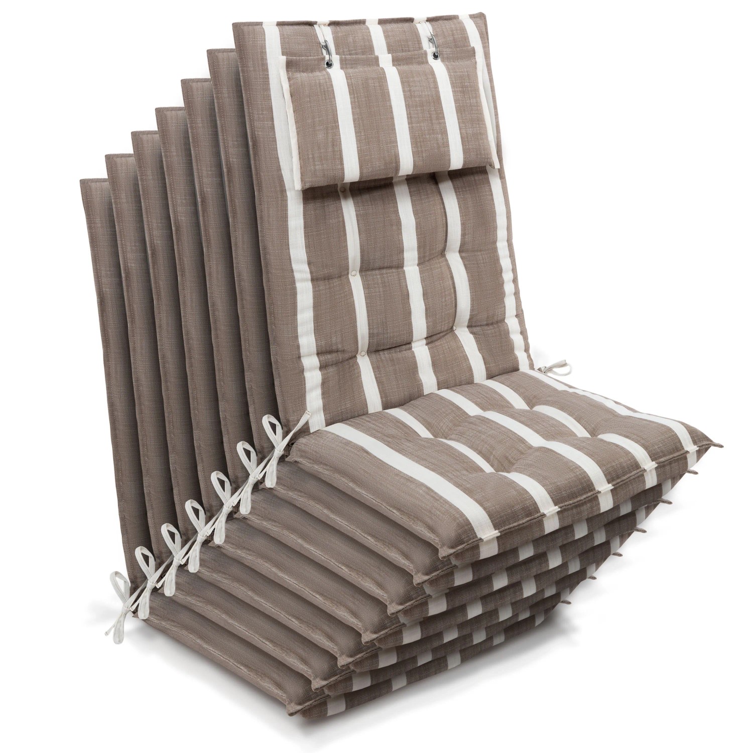Beautissu 7er Set Sun-HL Hochlehner Auflage 120x50x8cm Beige-Weiß-Gestreift