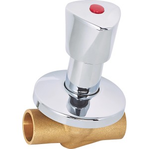 Unterputzventil Ø 22 mm aus Messing, verchromt mit rotem Griff.