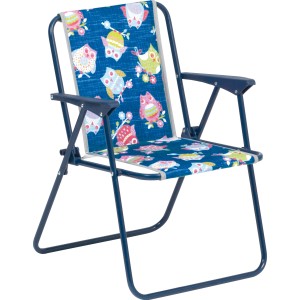 Blauer Kinder-Campingstuhl mit Eulenmuster, Teil des 3-tlg. Sets. Ideal für kleine Outdoor-Abenteurer.